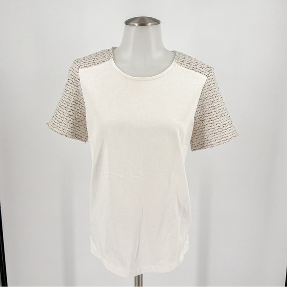 J.Crew Snow Ivory Cream w/ Gold Tweed Short Sleeve Top - Picture 1 of 5